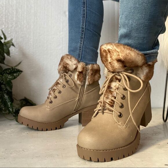 Hiking Beige Faux Suede Combat Booties - Picture 8 of 8